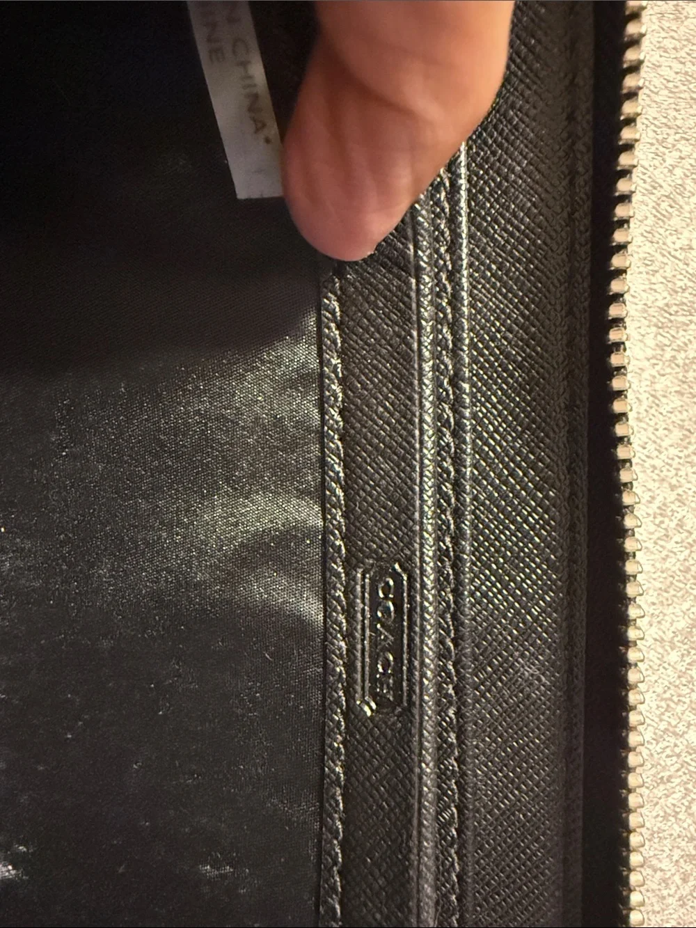 Coach Black Patent Leather Zip Card Holder with Stud Accents